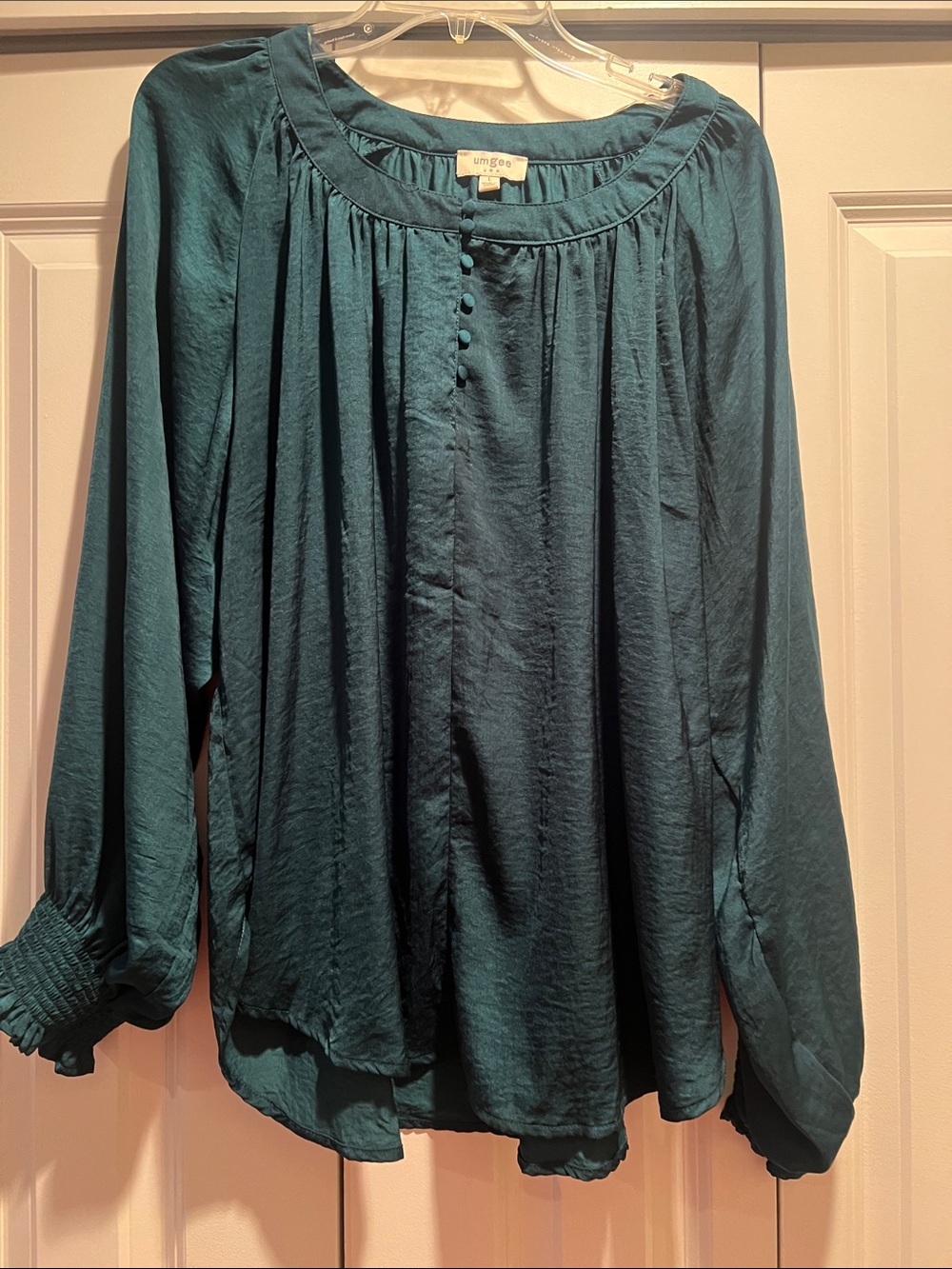 Umgee Teal Button-Front Peasant Top